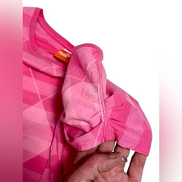 Puma Women’s Ruched T Shirt Pink Striped Short Sleeve Size Medium NWOT - Picture 2 of 7